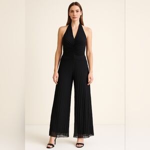 Vintage 90s Joseph Ribkoff Couture Halterneck black palazzo jumpsuit size 8